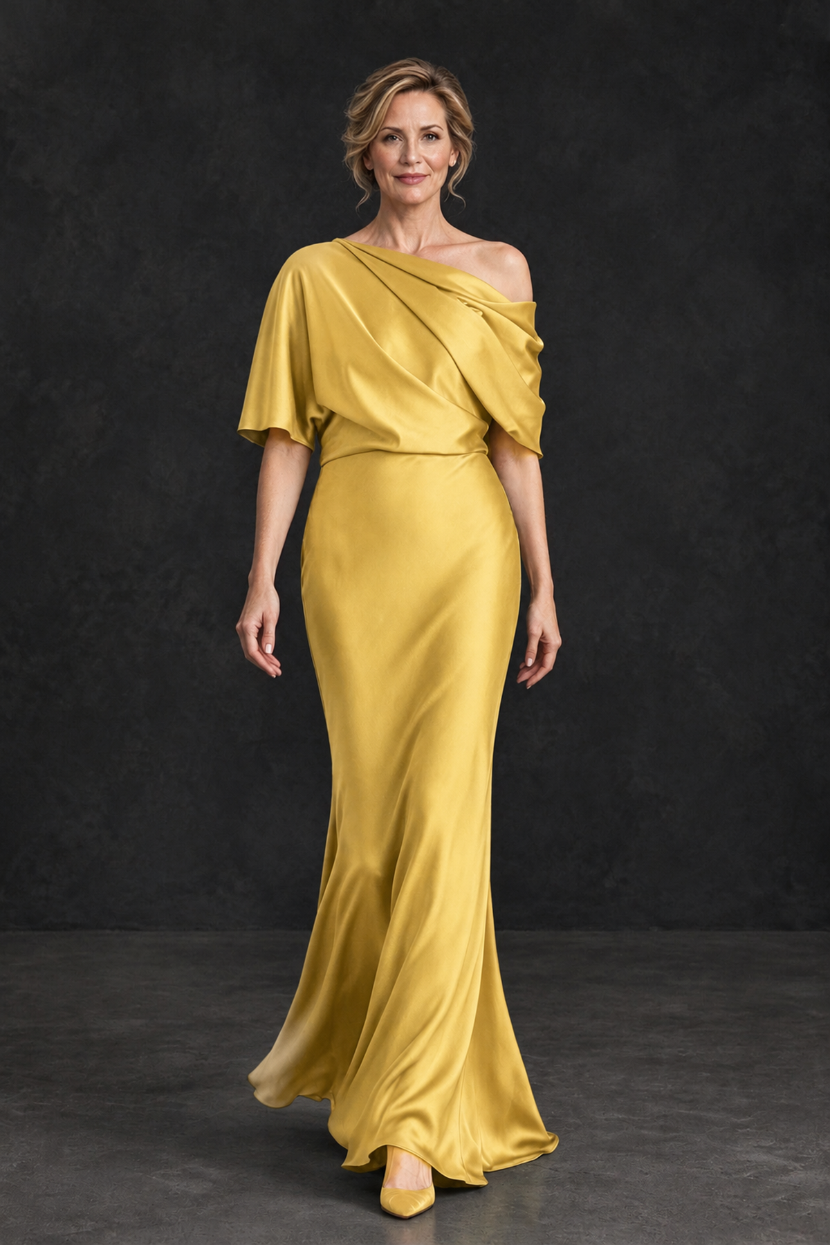 BOLODOO Gold Satin Asymmetric Mother of the Bride Dress - Gold - Gold_4