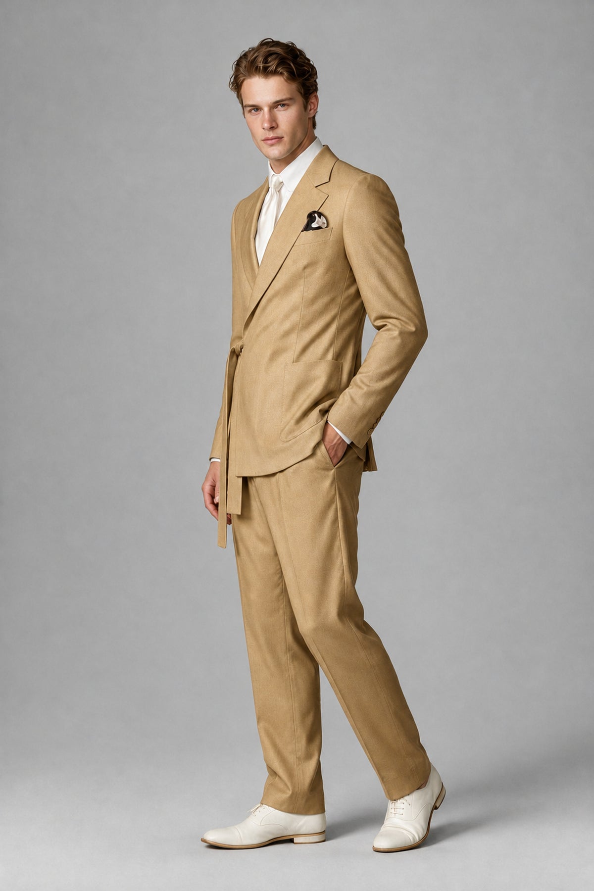 Bolodoo Men's Gold Wrap Tie-Waist Two-Piece Suit – Jacket & Trousers - Gold - Gold_4