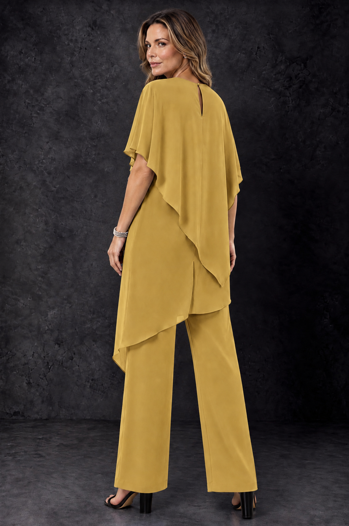 BOLODOO Gold Chiffon Two Piece Mother of the Bride Pant Suit - Gold - Gold_4