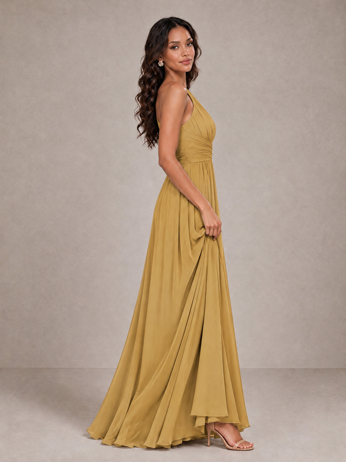 BOLODOO Gold One-Shoulder A-Line Bridesmaid Dress - Gold - Gold_4