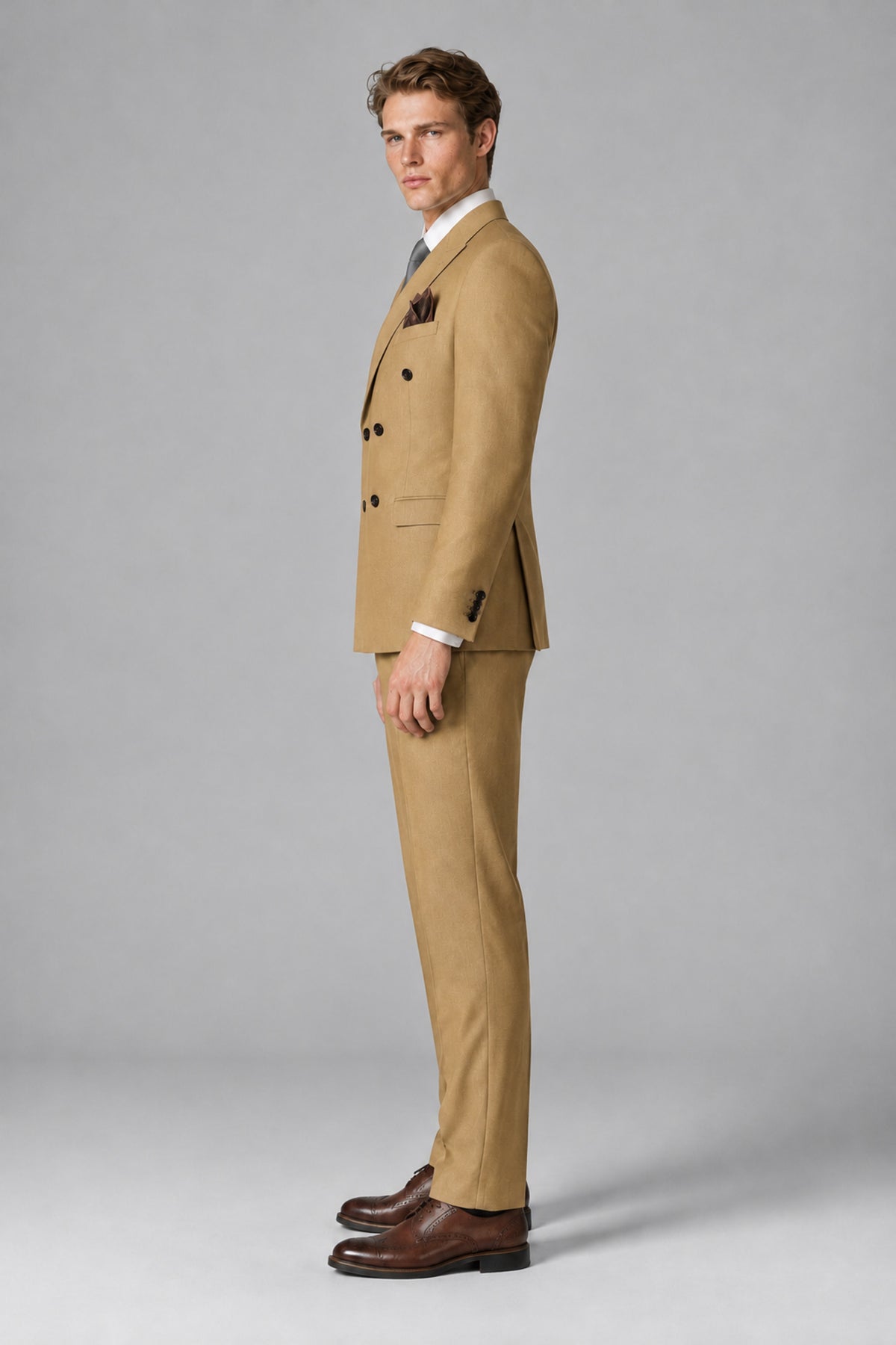 Bolodoo Men's Gold Double-Breasted Two-Piece Suit with Peak Lapels - Gold - Gold_4
