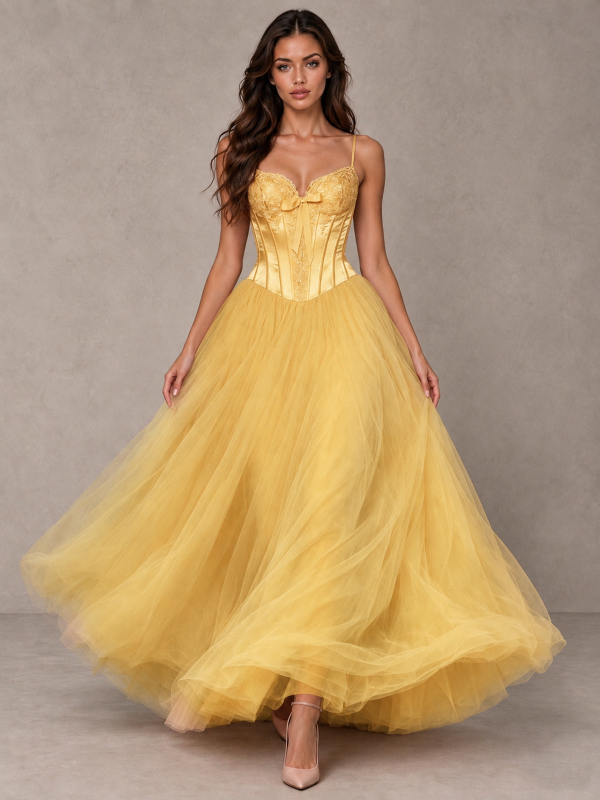 BOLODOO Gold Corset Tulle Prom Dress with Spaghetti Straps - Gold - Gold_4