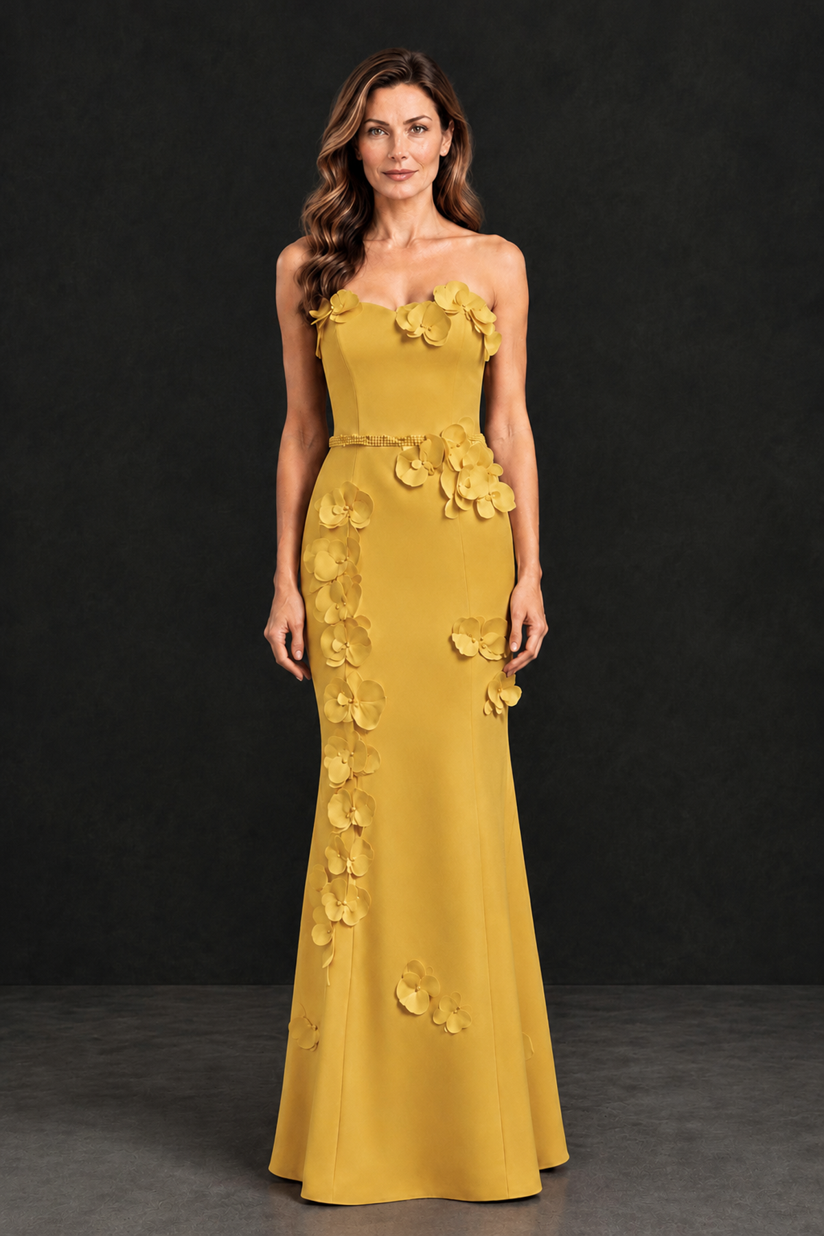BOLODOO Gold Strapless Mother of the Bride Dress with 3D Floral Appliques - Gold - Gold_4
