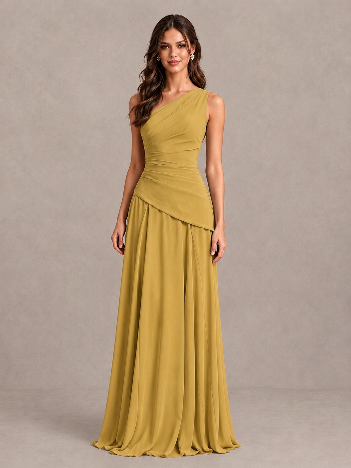 BOLODOO Gold One-Shoulder Lace-Up Back Bridesmaid Dress - Gold - Gold_4