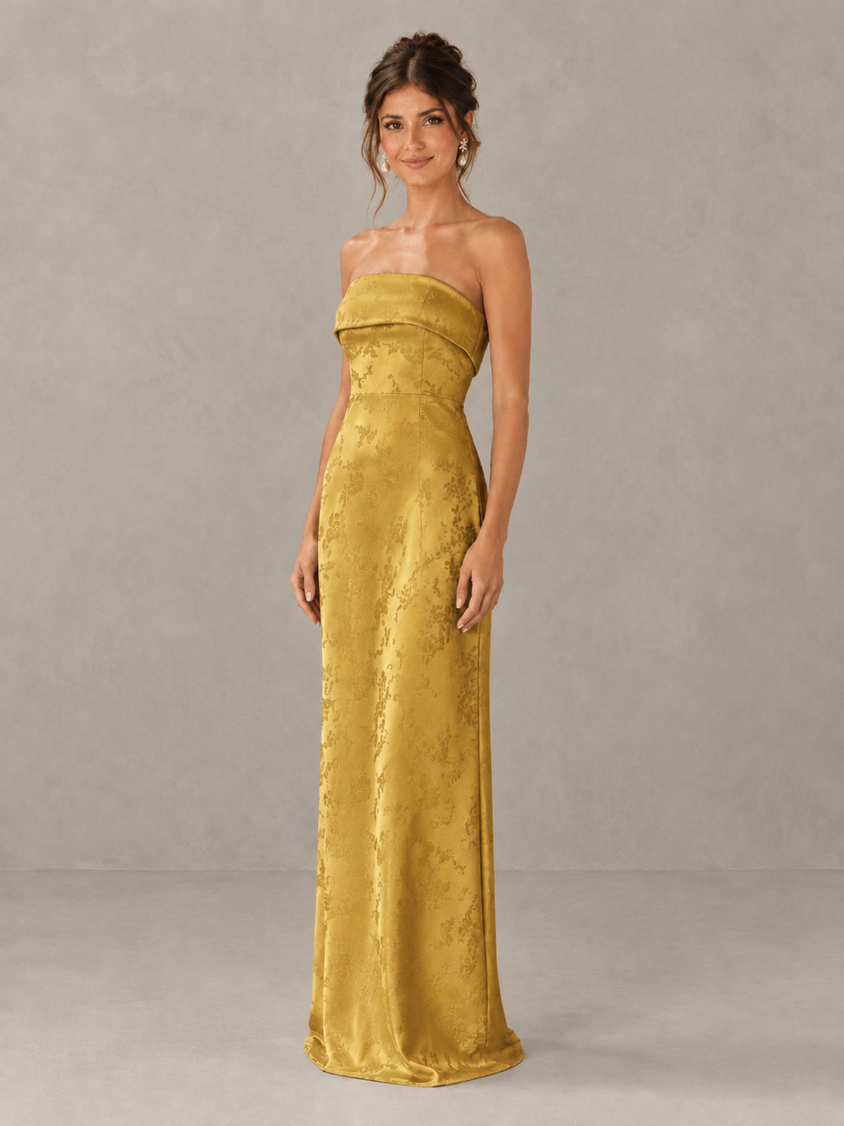 BOLODOO Gold Strapless Floral Bridesmaid Dress - Gold - Gold_4