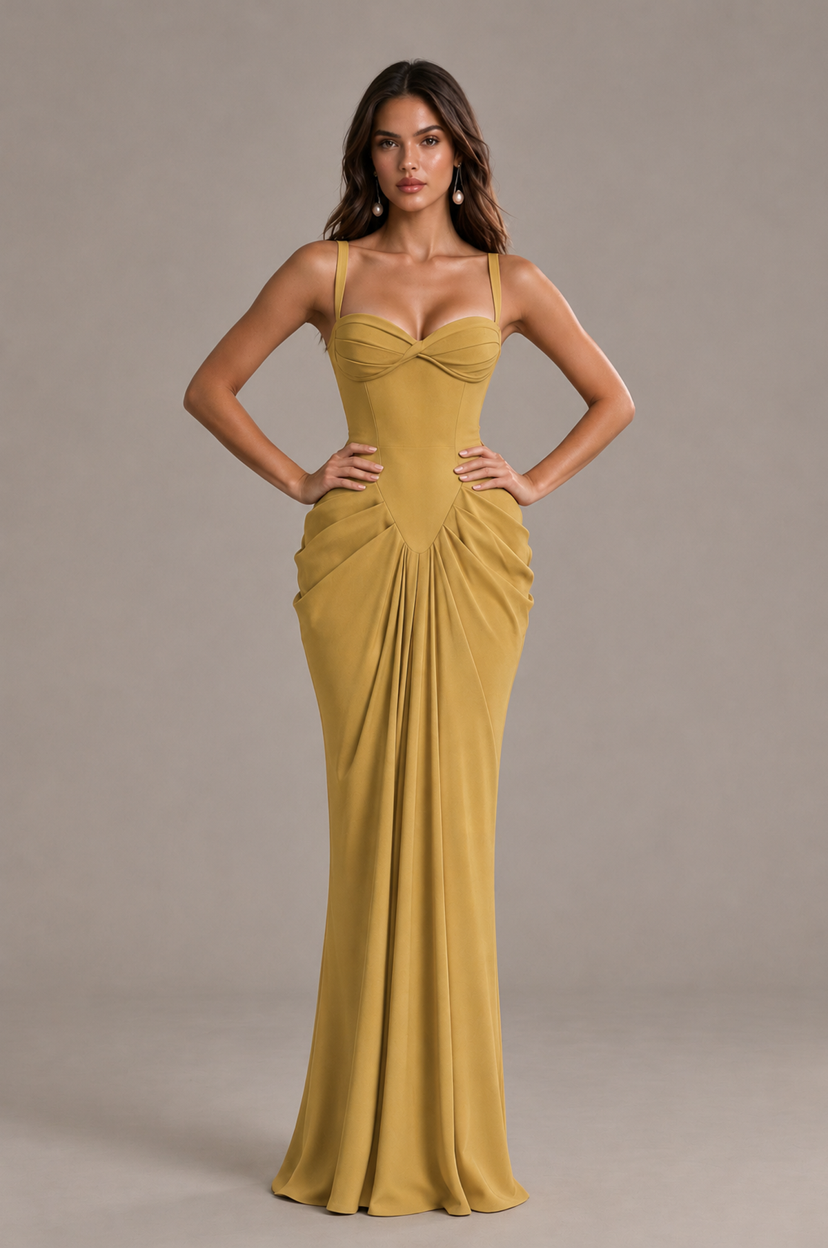 BOLODOO Gold Sweetheart Ruched Lace-Up Back Evening Gown - Gold - Gold_4