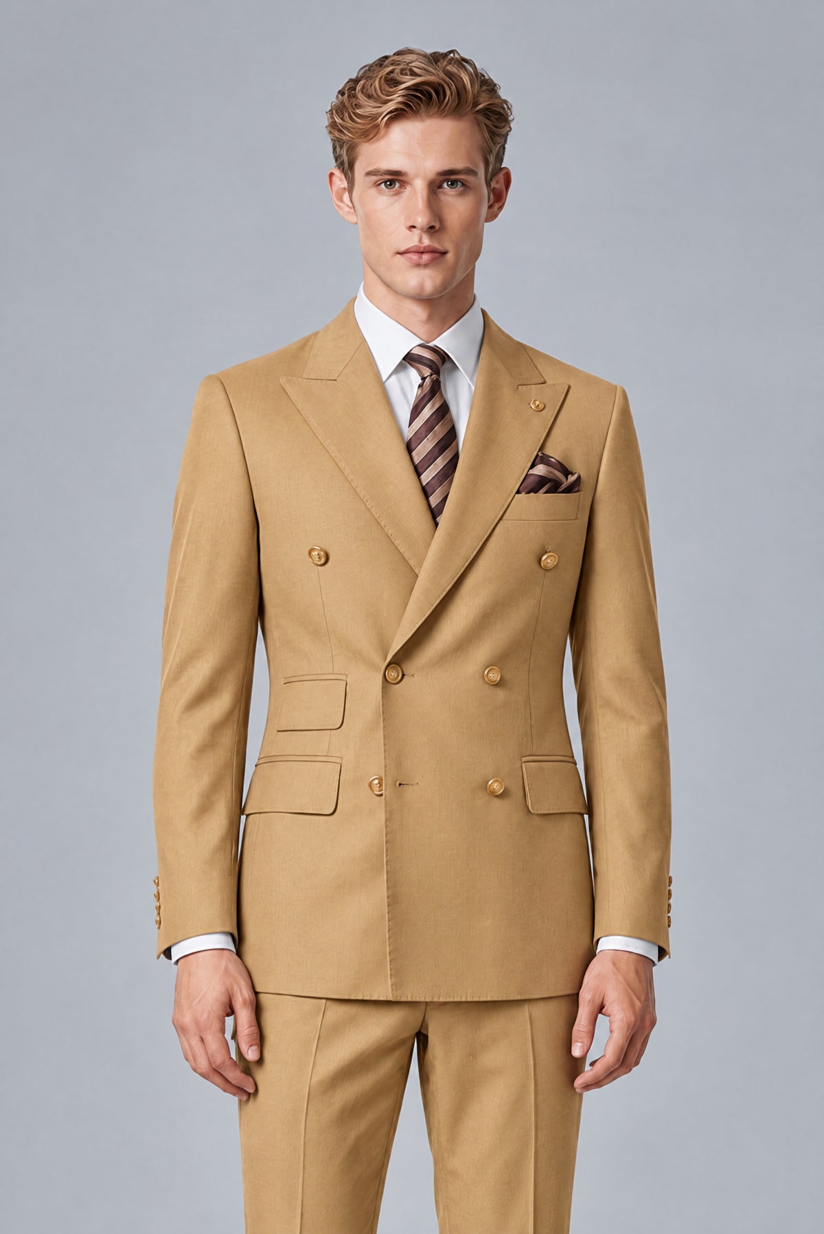 Bolodoo Men's Gold Double-Breasted 2-Piece Wedding Suit - Gold - Gold (1)