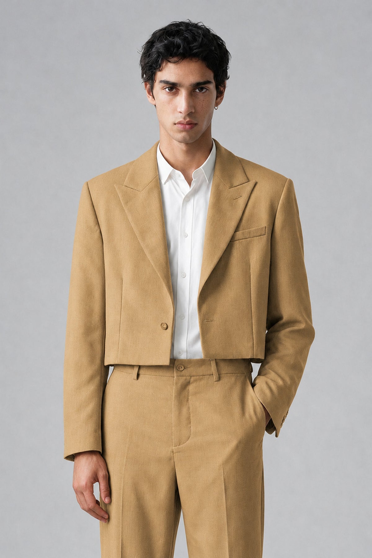 Bolodoo Men's Gold Cropped Blazer & Wide-Leg Trousers 2-Piece Suit - Gold - Gold (1)
