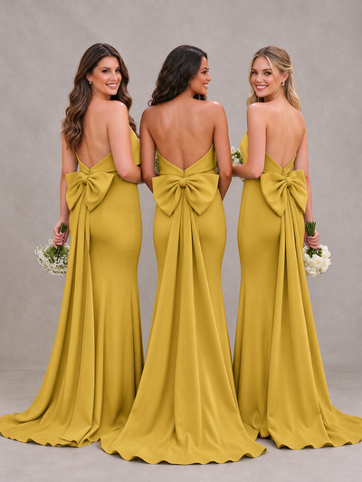 BOLODOO Gold Gray Strapless Bow Back Mermaid Bridesmaid Dress - Gold - Gold (1)