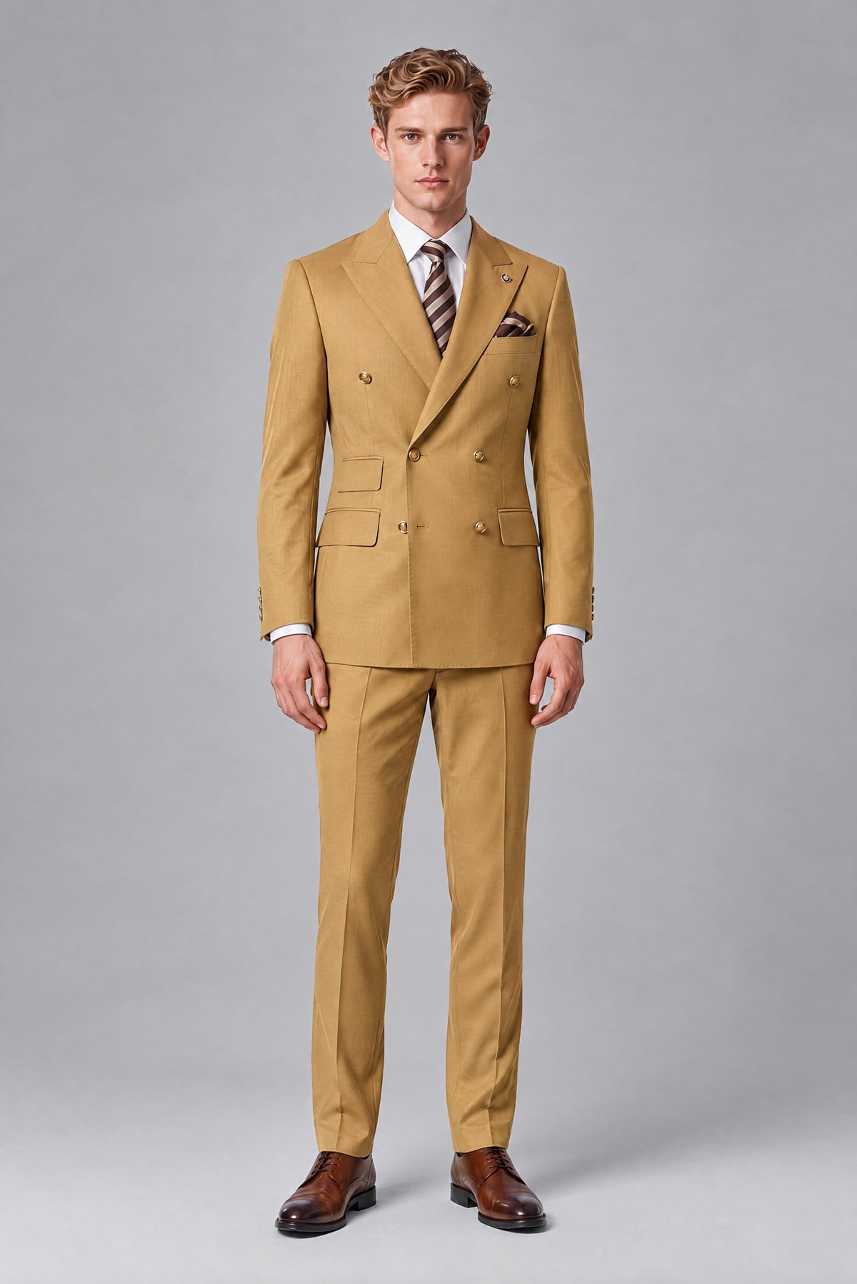 Bolodoo Men's Gold Double-Breasted 2-Piece Wedding Suit - Gold - Gold (2)