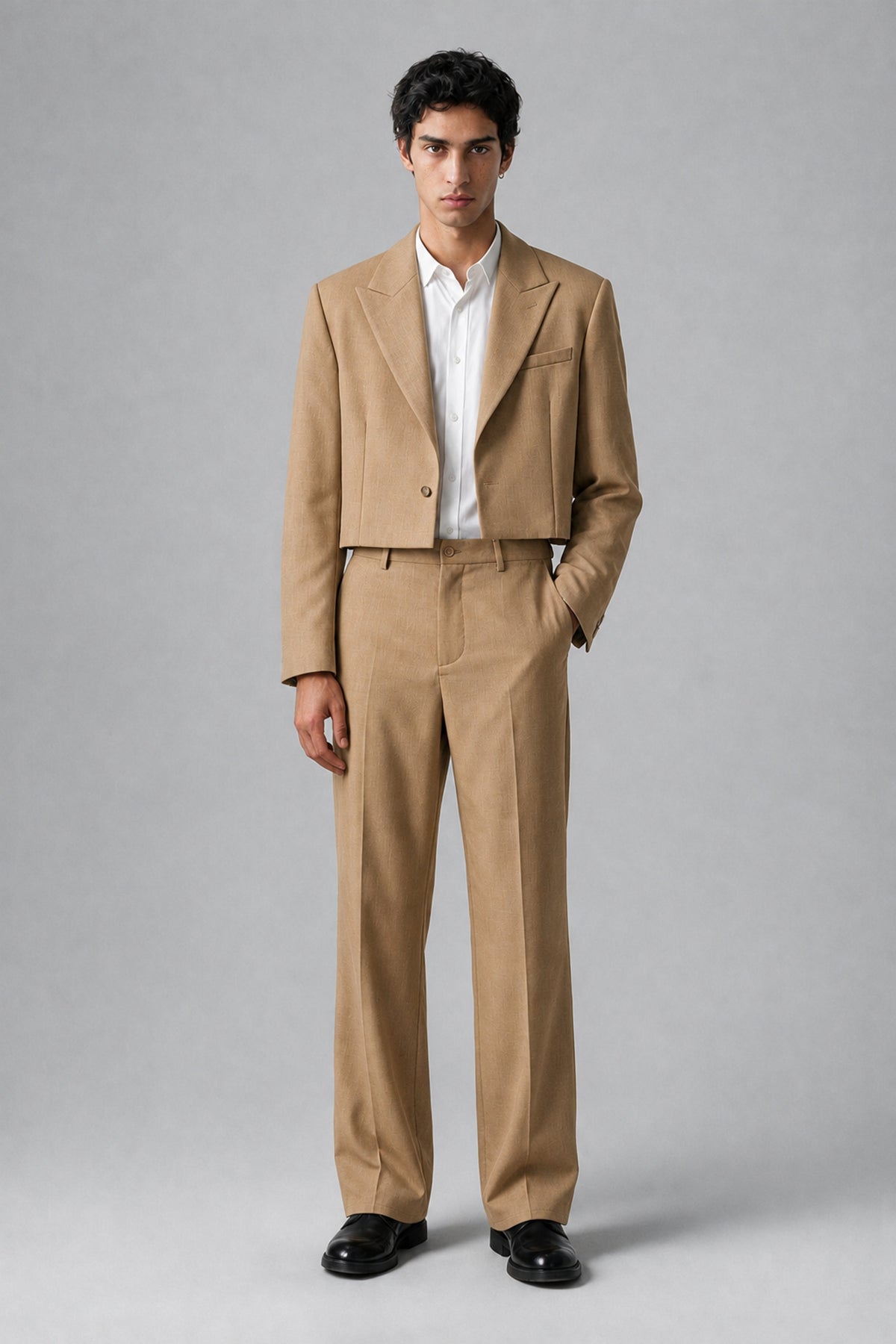 Bolodoo Men's Gold Cropped Blazer & Wide-Leg Trousers 2-Piece Suit - Gold - Gold (2)