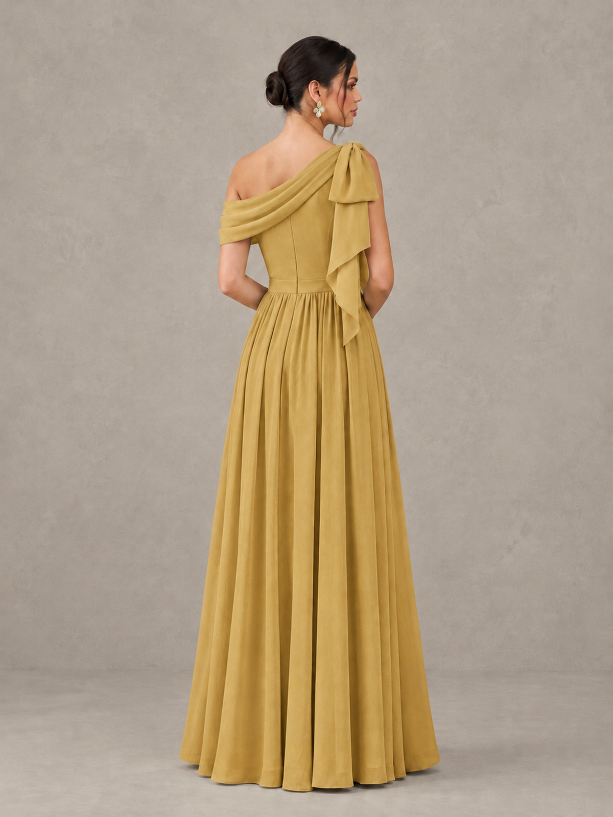 BOLODOO Gold One-Shoulder Maternity Bridesmaid Dress with Slit - Gold - Gold (2)