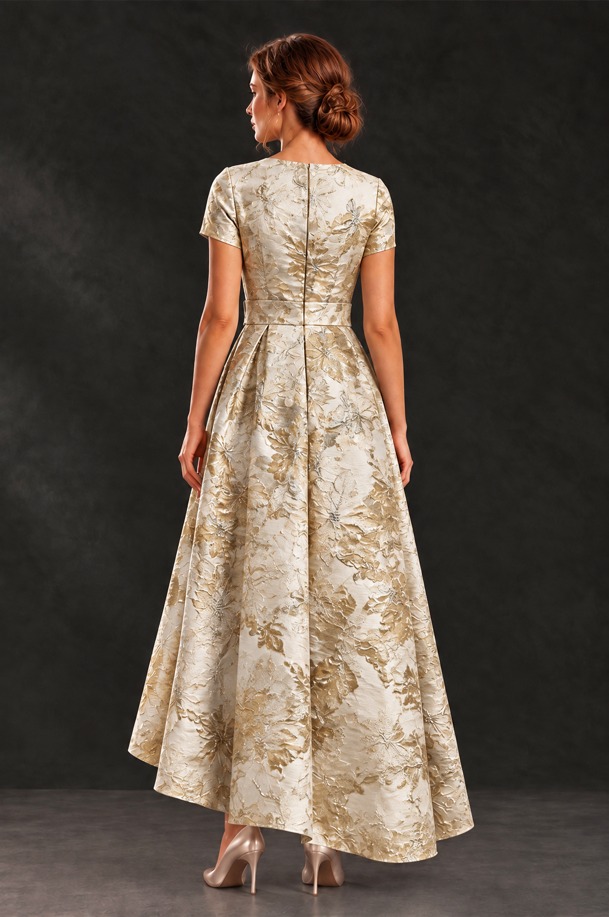 BOLODOO Gold Floral High Low Mother of the Bride Dress - Gold - Gold (2)