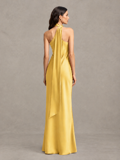 BOLODOO Gold Satin One-Shoulder Bridesmaid Dress with Open Back - Gold - Gold (2)