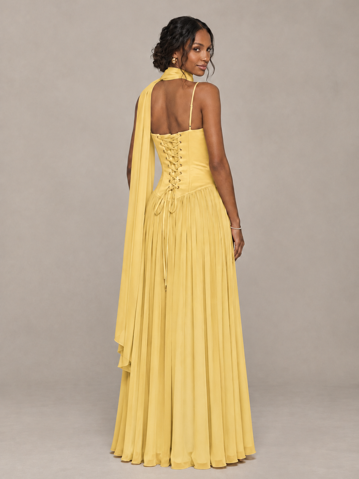 BOLODOO Gold Corset Bridesmaid Dress with Scarf - Gold - Gold (2)