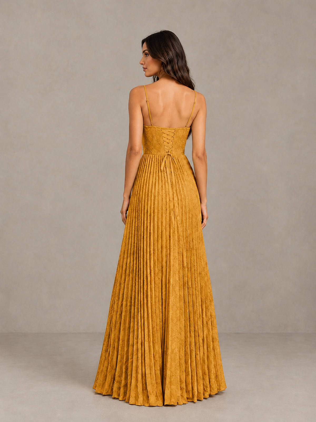 BOLODOO Gold Pleated Bridesmaid Dress with Sweetheart Neckline & Slit - Gold - Gold (2)