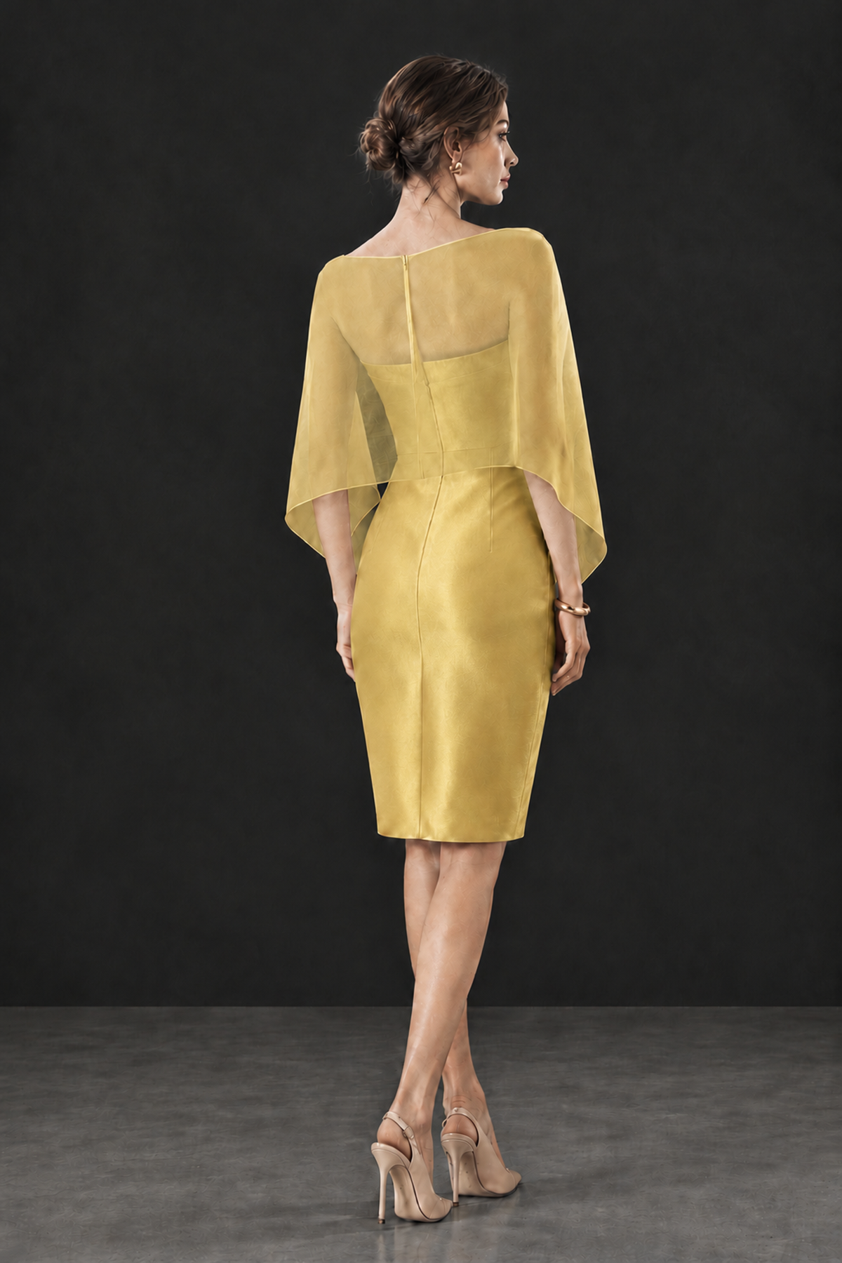 BOLODOO Gold Cape Knee-Length Mother of the Bride Dress - Gold - Gold (2)
