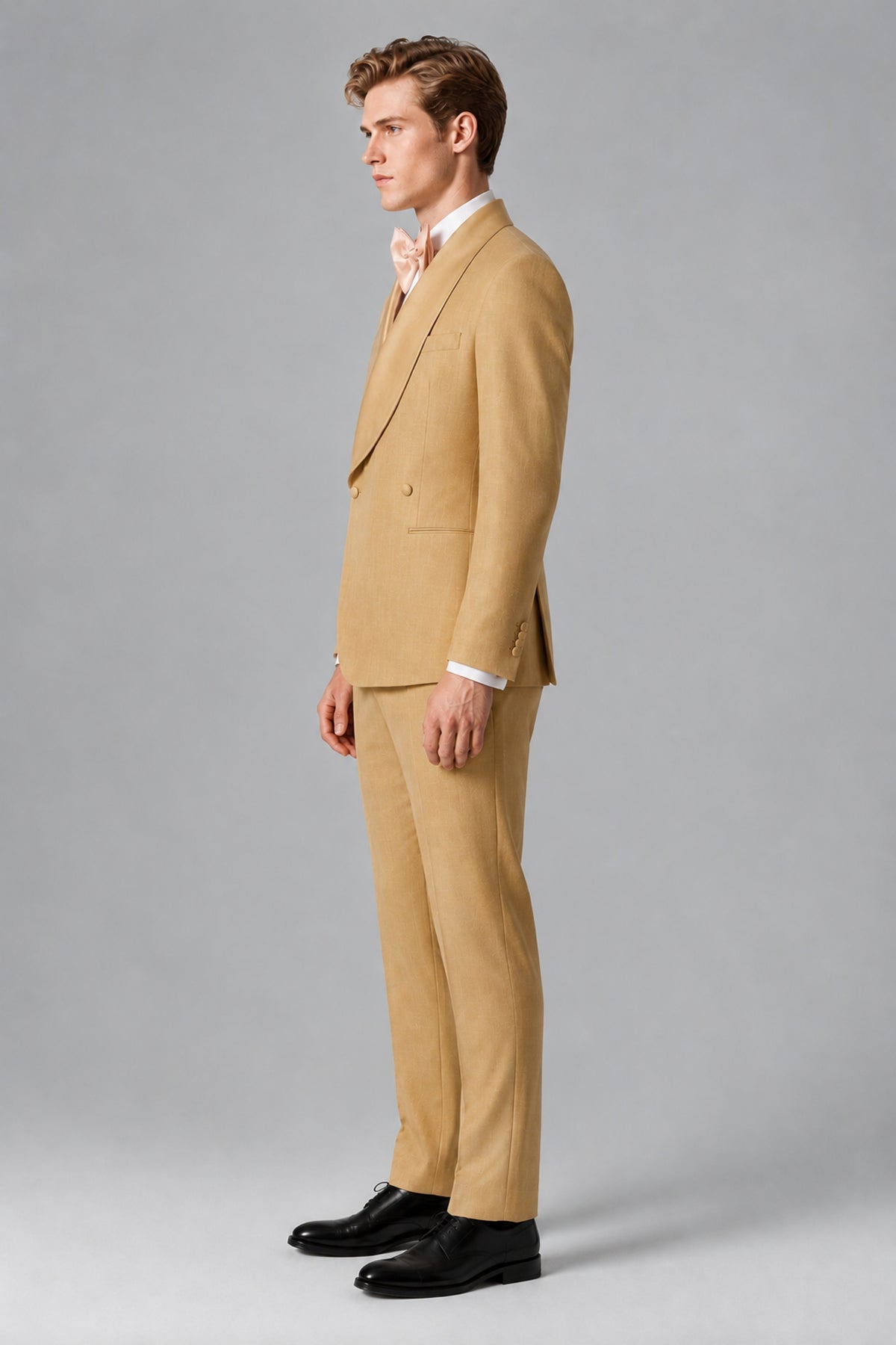 Bolodoo Men's Gold Shawl Lapel 2-Piece Tuxedo Suit – Jacket & Trousers - Gold - Gold (2)