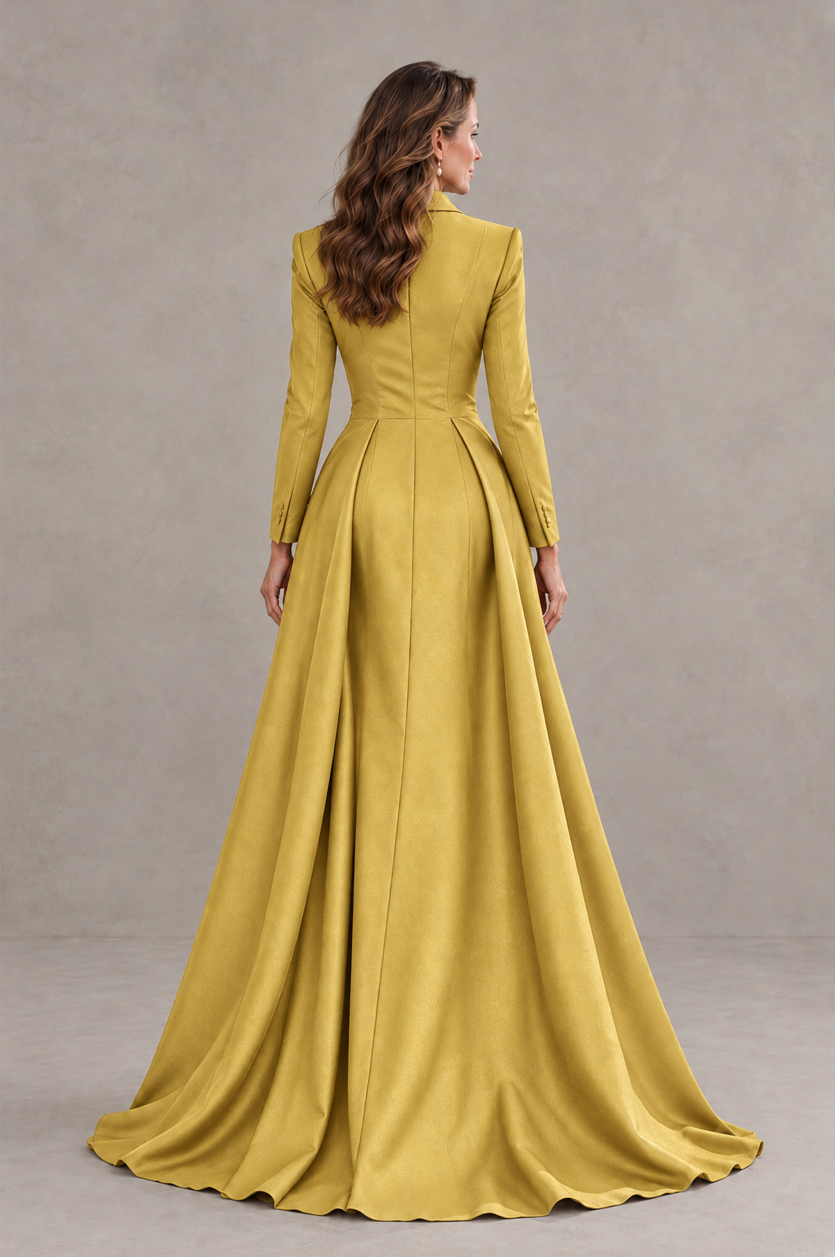 BOLODOO Gold Long Sleeve Lace Blazer Gown with High Slit - Gold - Gold (2)