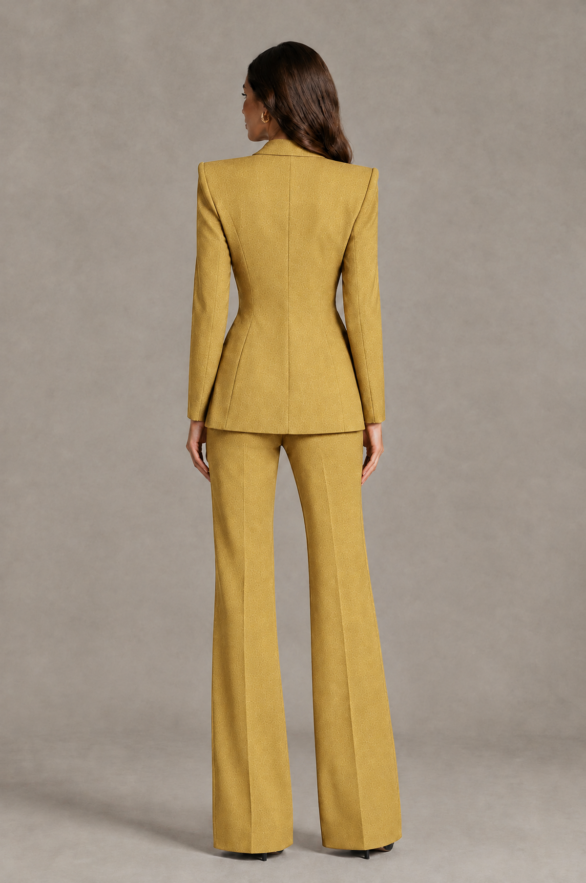 BOLODOO Gold Long Sleeve Wrap Blazer Pantsuit with Wide-Leg Trousers - Gold - Gold (2)