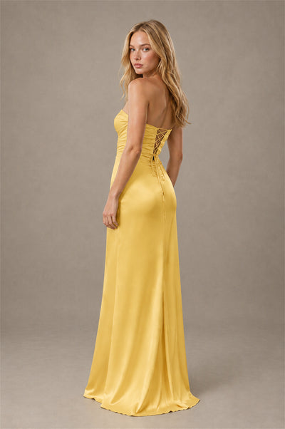 BOLODOO Gold Sweetheart Strapless Twist Knot Cutout Lace-Up Back Satin Mermaid Maxi Dress - Gold - Gold (2)