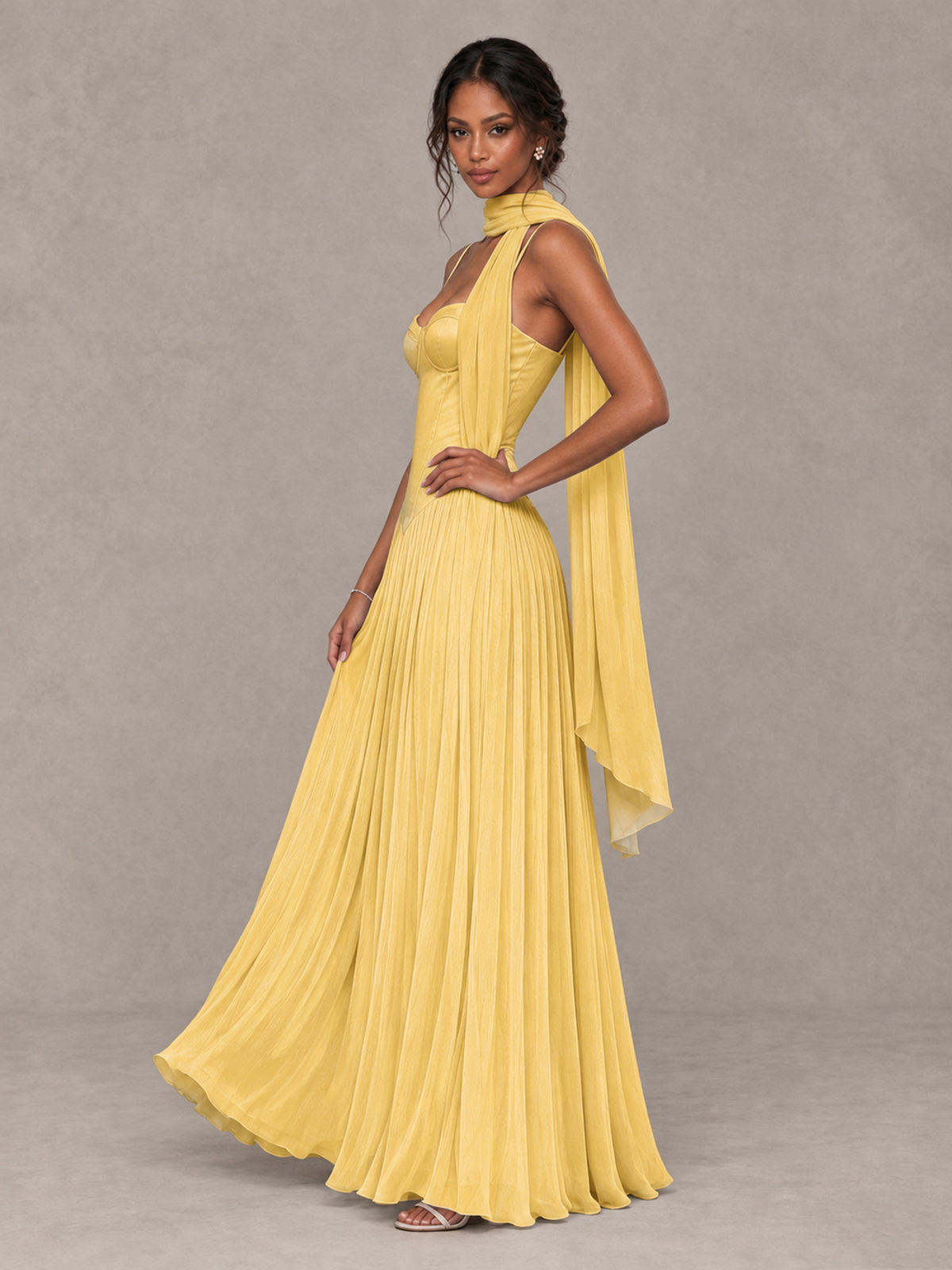 BOLODOO Gold Corset Bridesmaid Dress with Scarf - Gold - Gold (3)