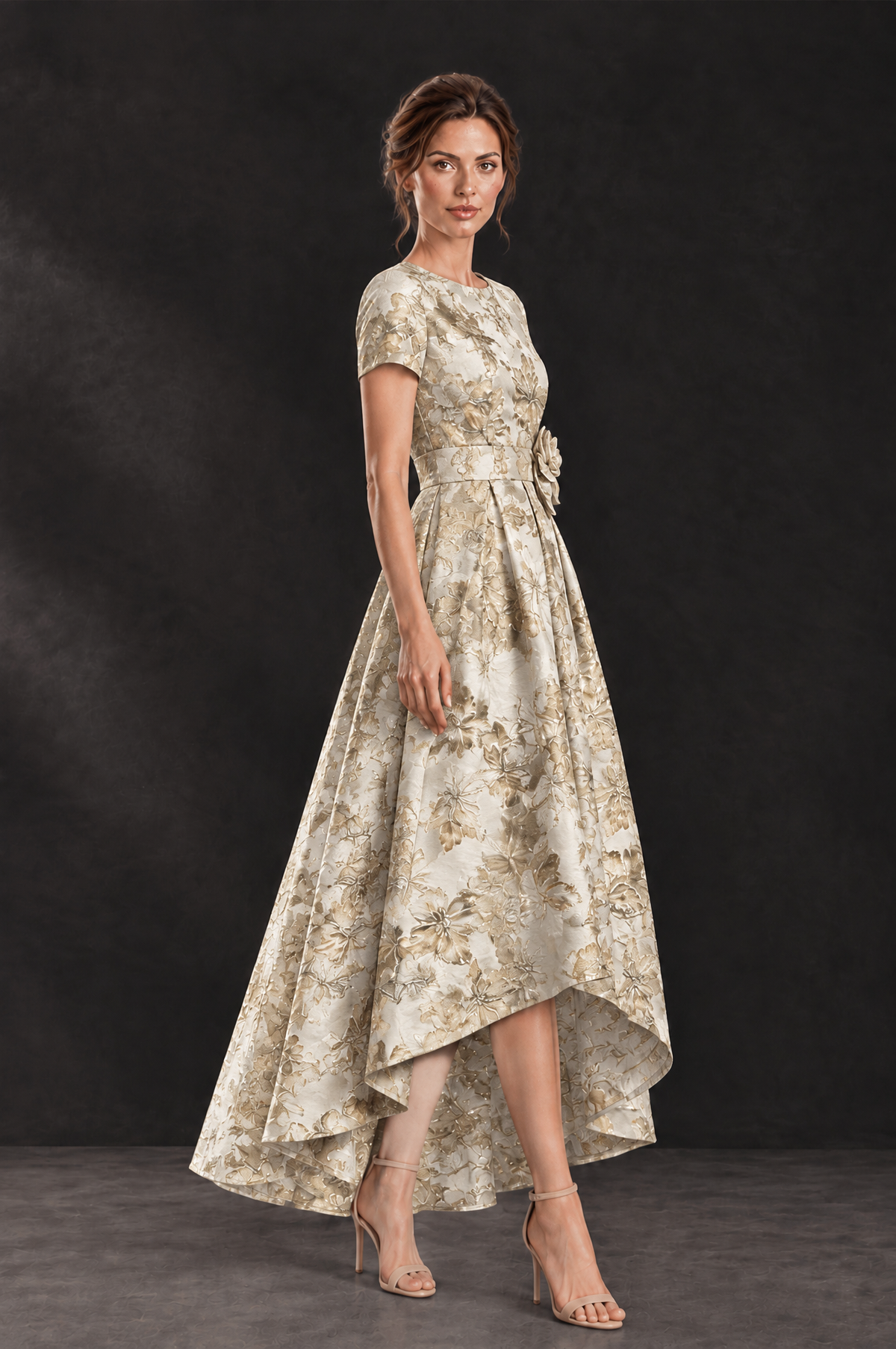 BOLODOO Gold Floral High Low Mother of the Bride Dress - Gold - Gold (3)