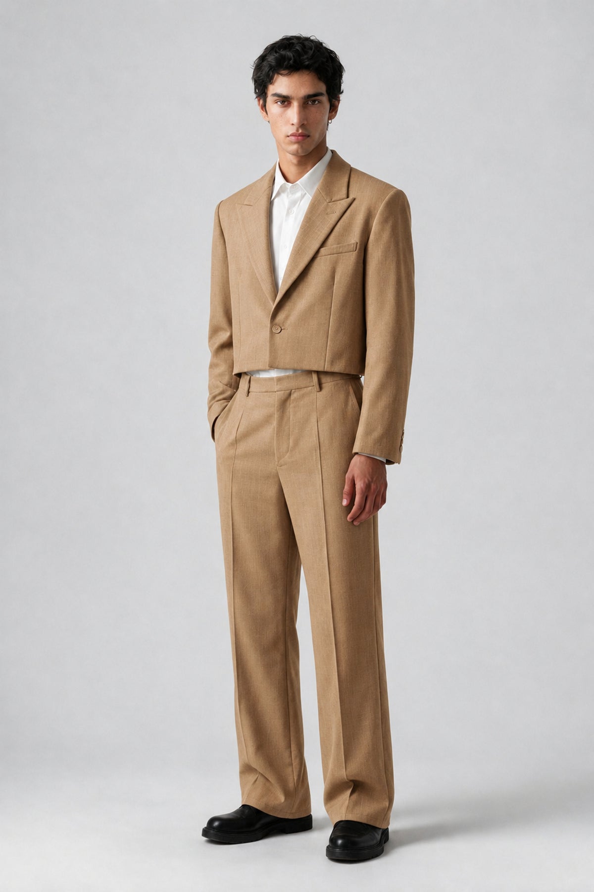Bolodoo Men's Gold Cropped Blazer & Wide-Leg Trousers 2-Piece Suit - Gold - Gold (3)