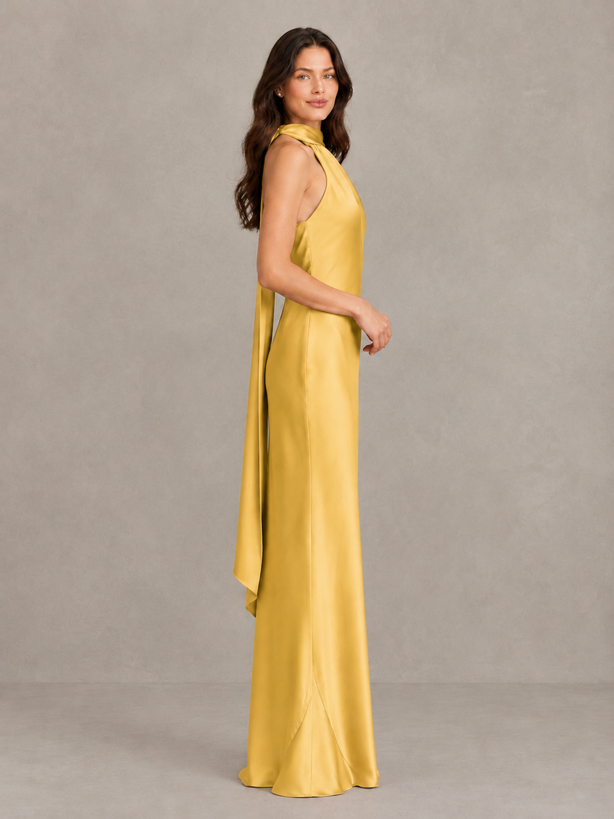 BOLODOO Gold Satin One-Shoulder Bridesmaid Dress with Open Back - Gold - Gold (3)