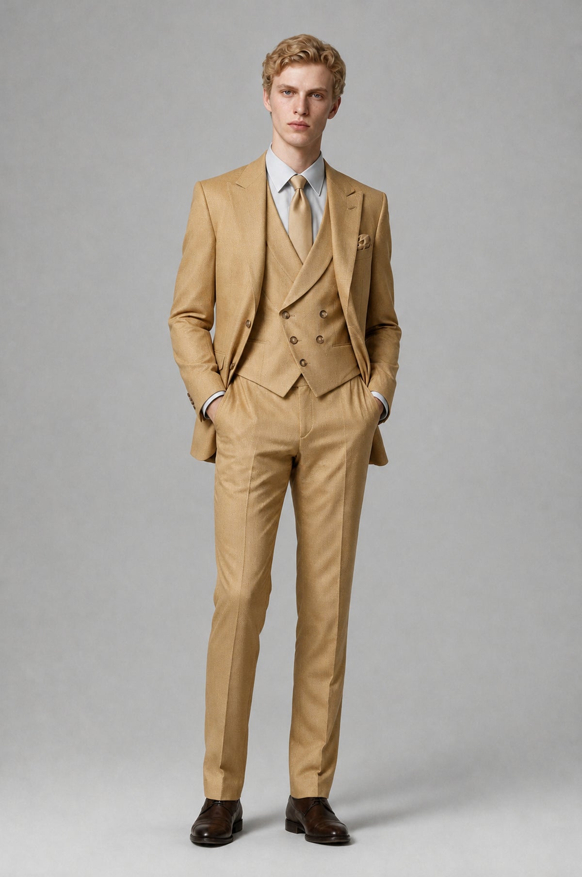 Bolodoo Men's Gold Two-Piece Suit with Notch-Lapel Jacket and Trousers - Gold - Gold (3)