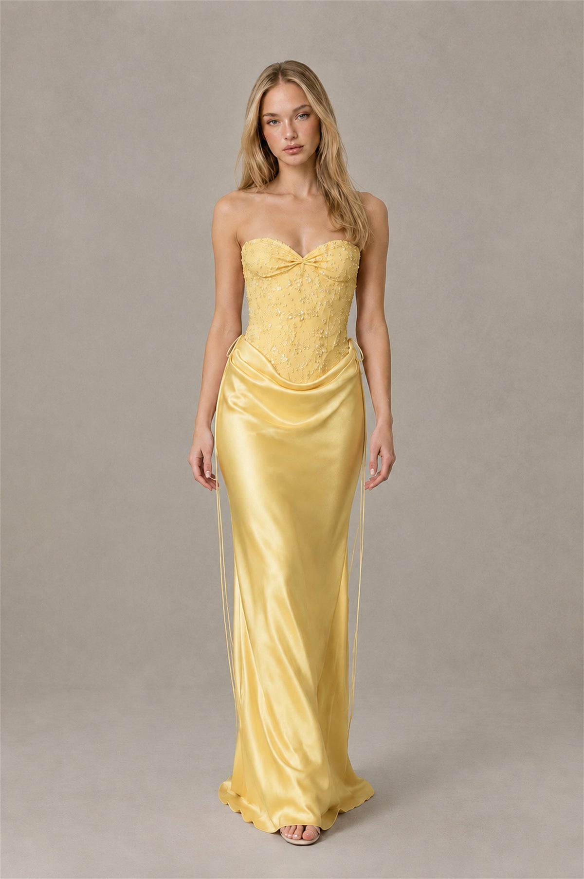 BOLODOO Gold Strapless Embellished Corset Satin-Look Maxi Dress - Gold