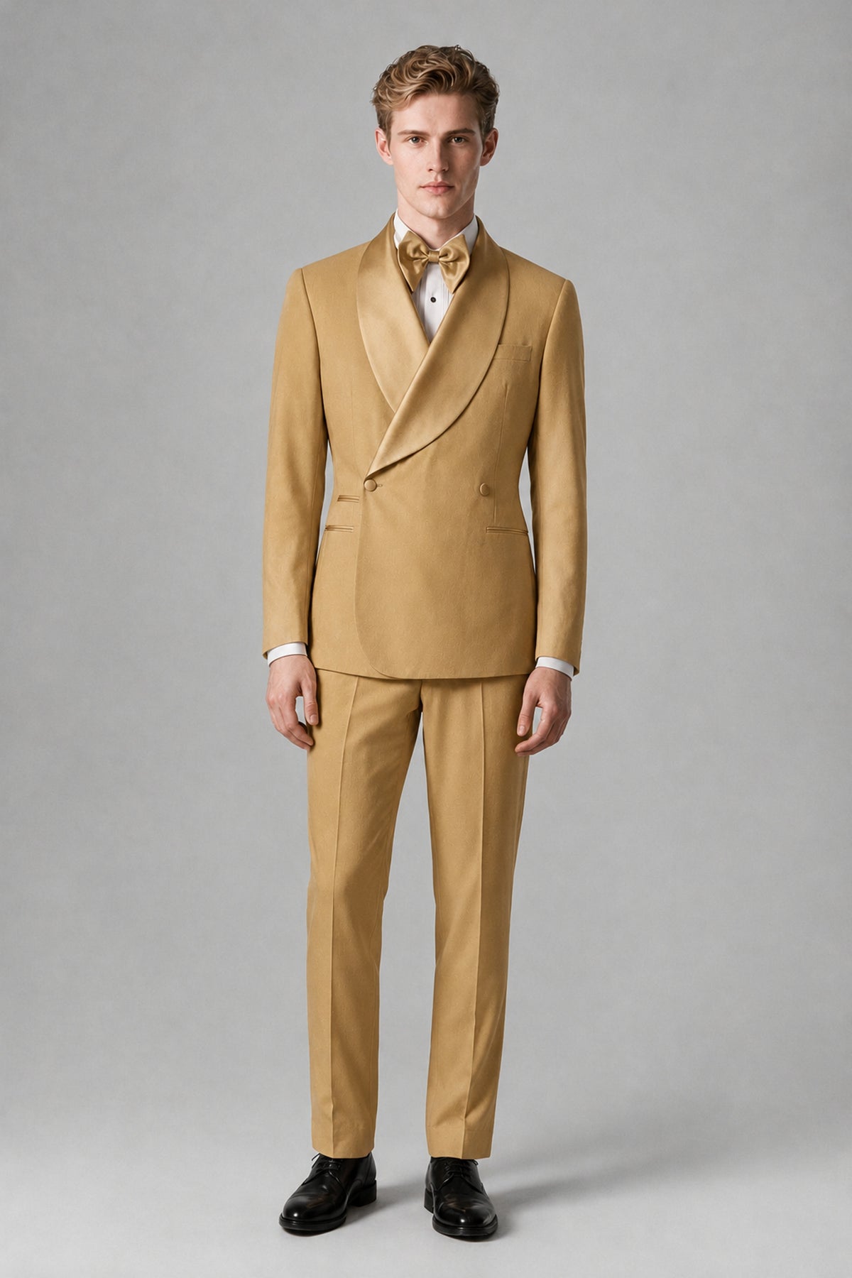 Bolodoo Men's Gold Shawl Lapel 2-Piece Tuxedo Suit – Jacket & Trousers - Gold - Gold (3)