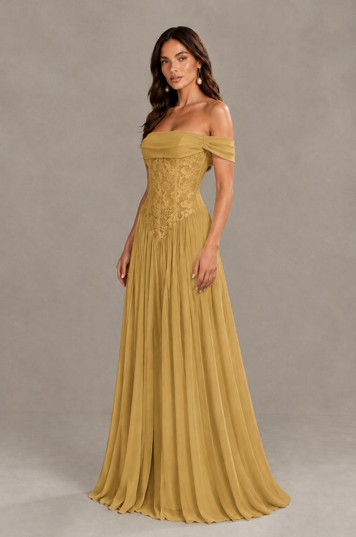 BOLODOO Gold Off-Shoulder Lace Corset Tulle Maxi Dress - Gold - Gold (4)