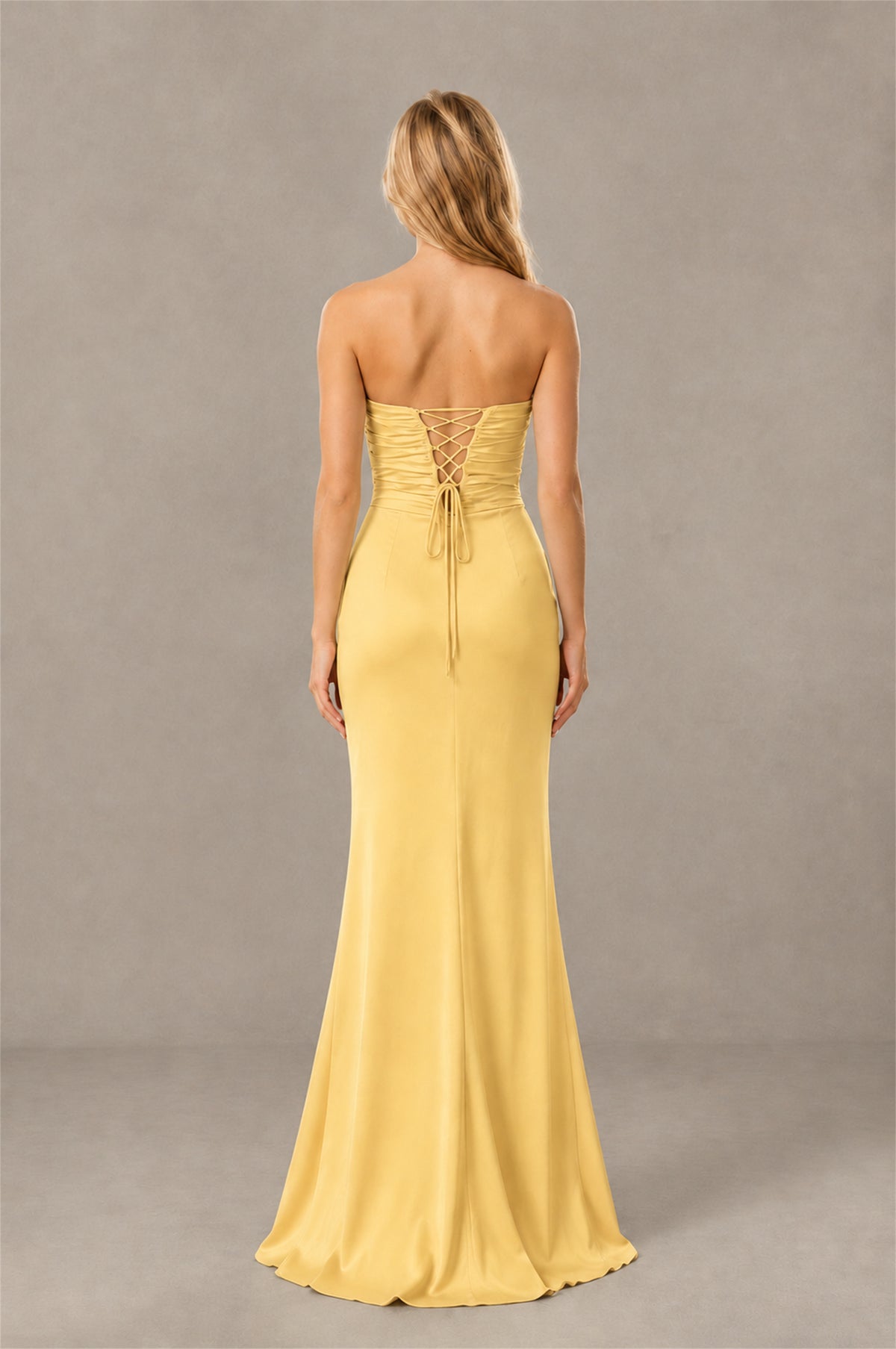 BOLODOO Gold Sweetheart Strapless Twist Knot Cutout Lace-Up Back Satin Mermaid Maxi Dress - Gold - Gold (4)