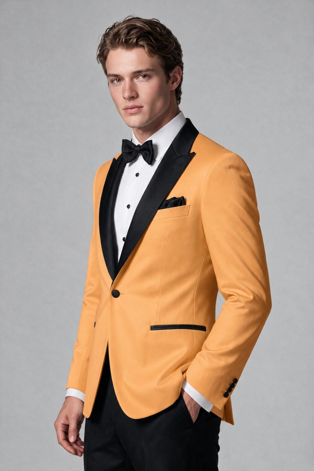 BOLODOO Men's Gold Single-Button Tuxedo Blazer & Black Trousers 2-Piece Suit Set - Gold - Gold (4)