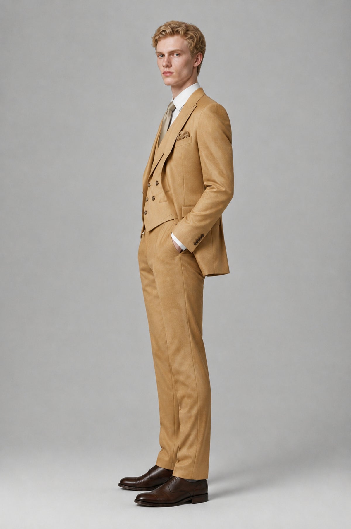 Bolodoo Men's Gold Two-Piece Suit with Notch-Lapel Jacket and Trousers - Gold - Gold (4)