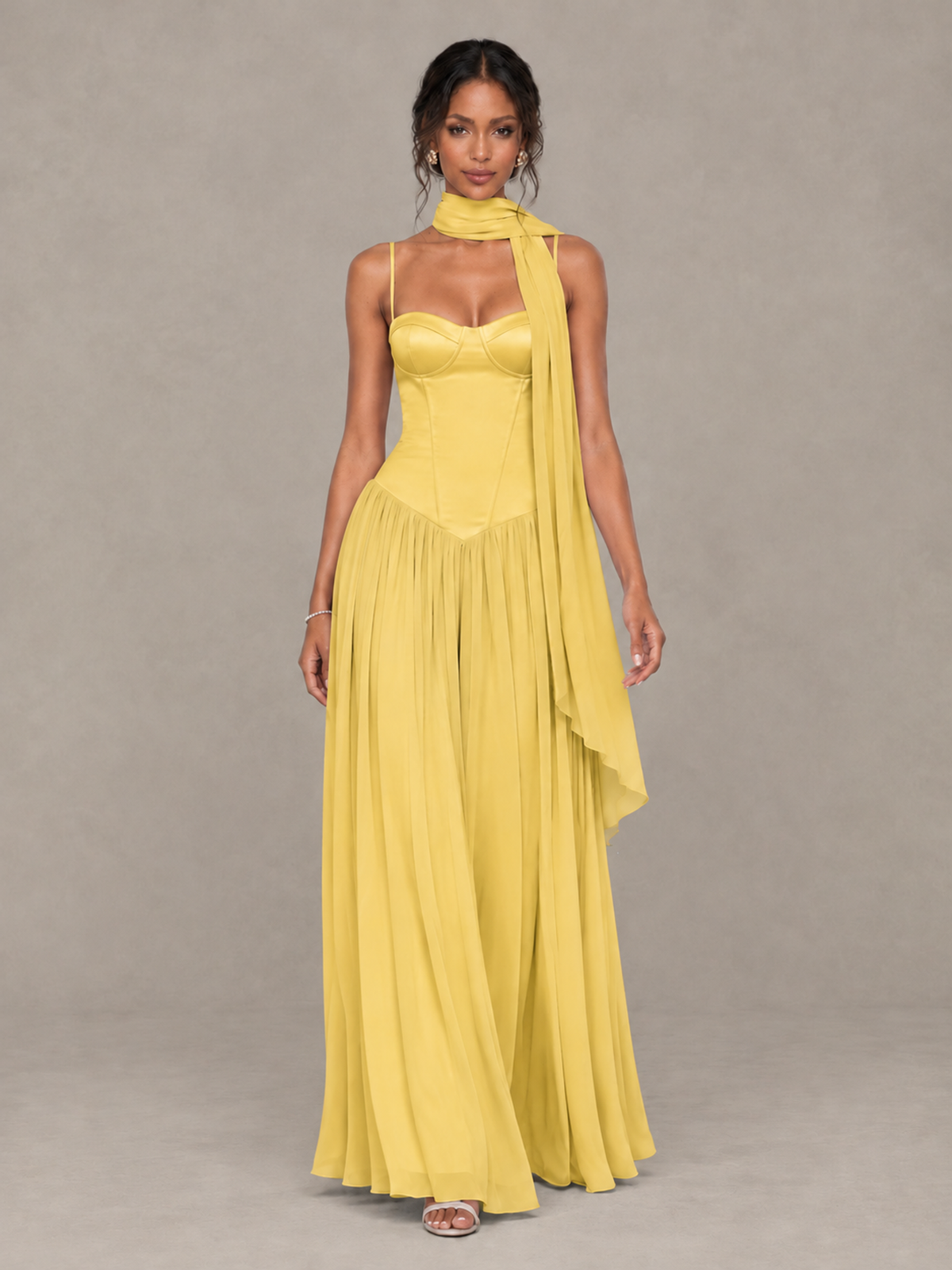 BOLODOO Gold Corset Bridesmaid Dress with Scarf - Gold - Gold (4)