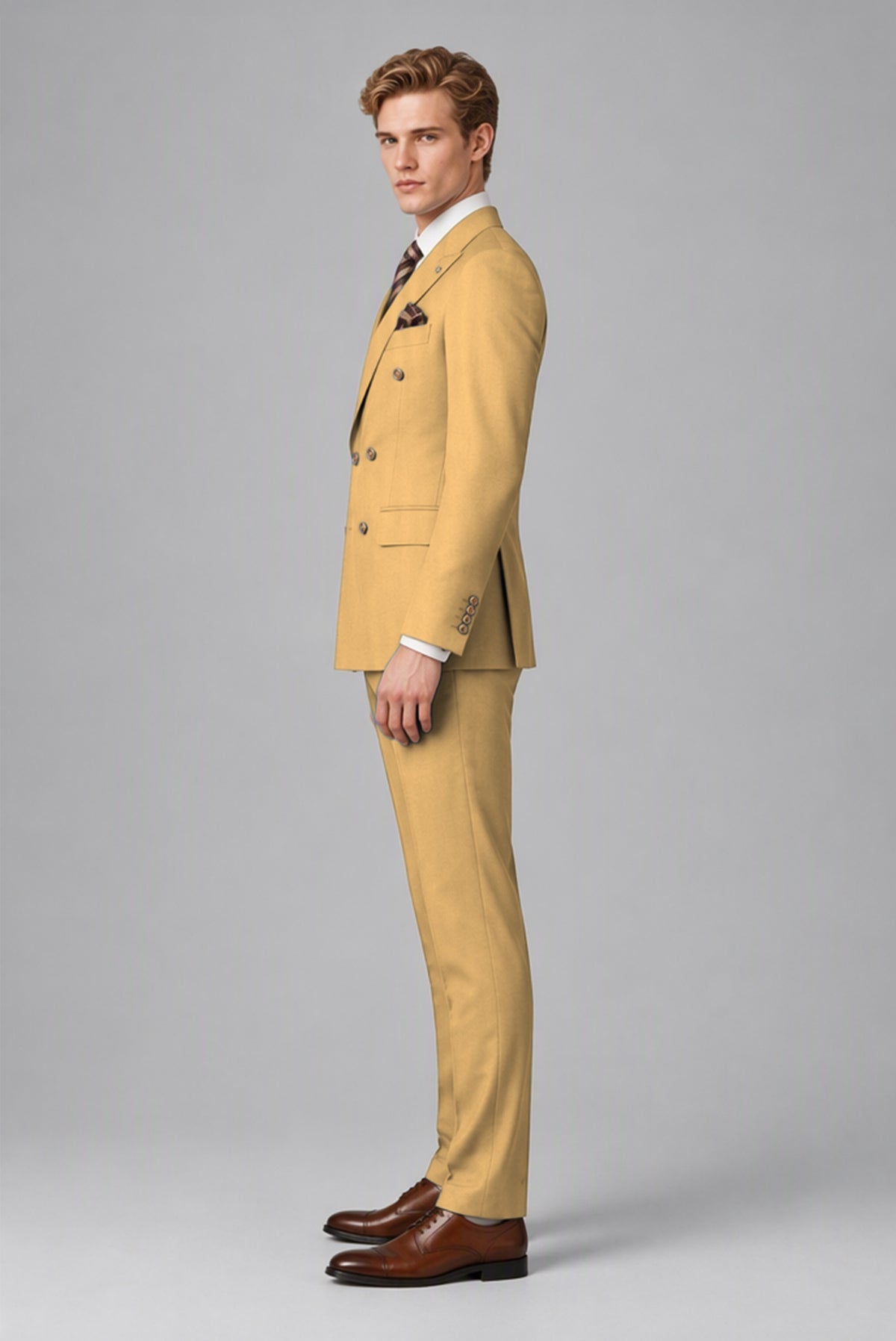 Bolodoo Men's Gold Double-Breasted 2-Piece Wedding Suit - Gold - Gold (4)