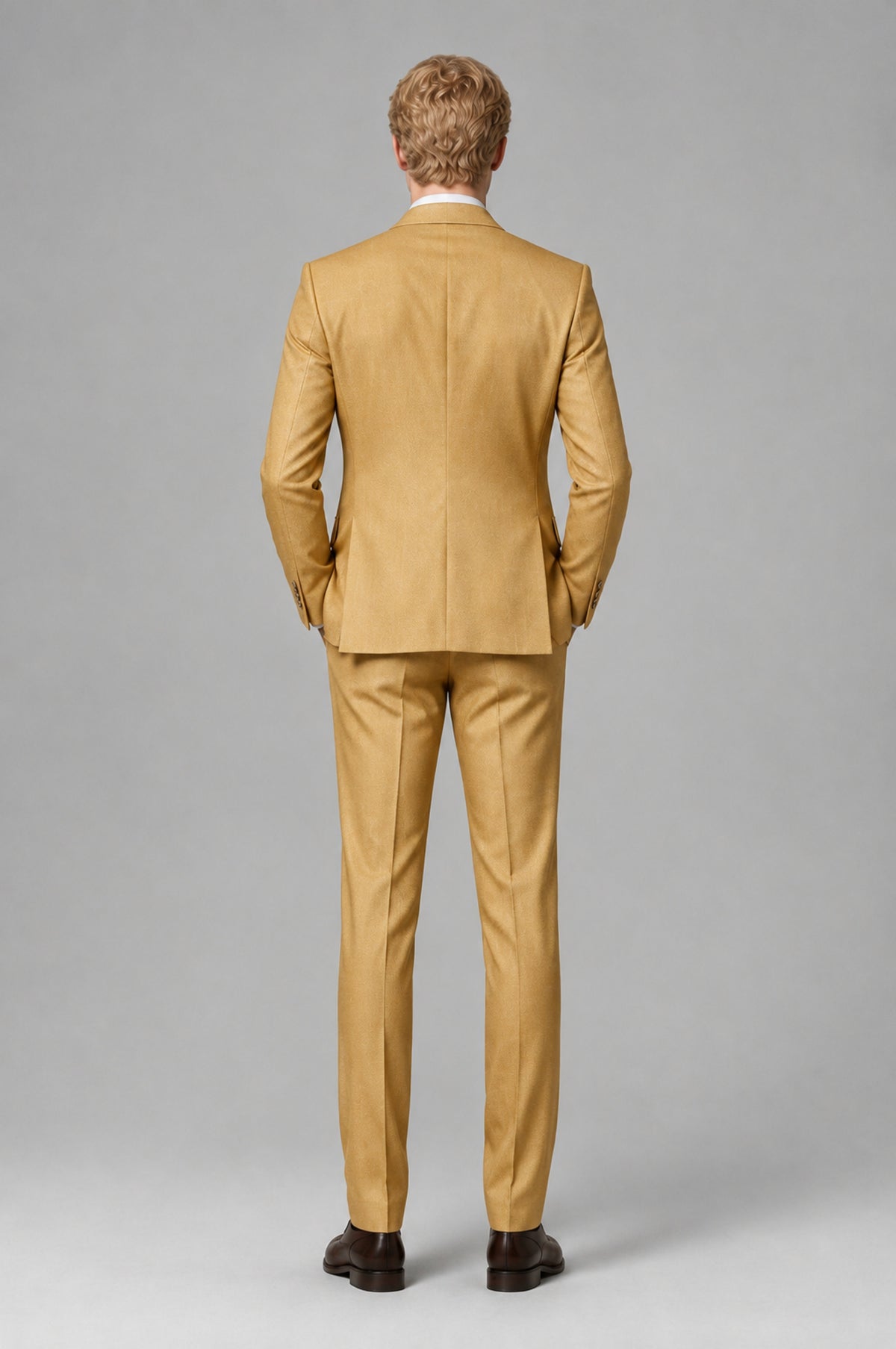 Bolodoo Men's Gold Two-Piece Suit with Notch-Lapel Jacket and Trousers - Gold - Gold (5)