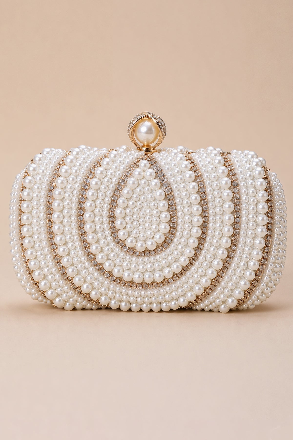 BOLODOO Pearl Beaded Clutch Bag with Gold-Tone Chain 