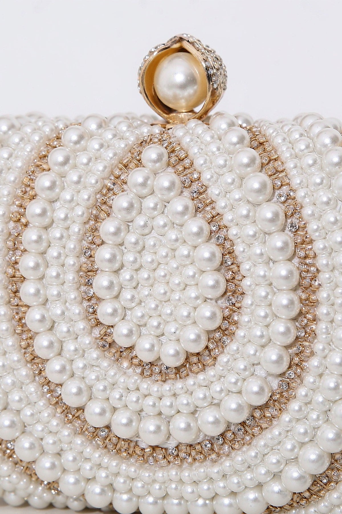 BOLODOO Pearl Beaded Clutch Bag with Gold-Tone Chain 