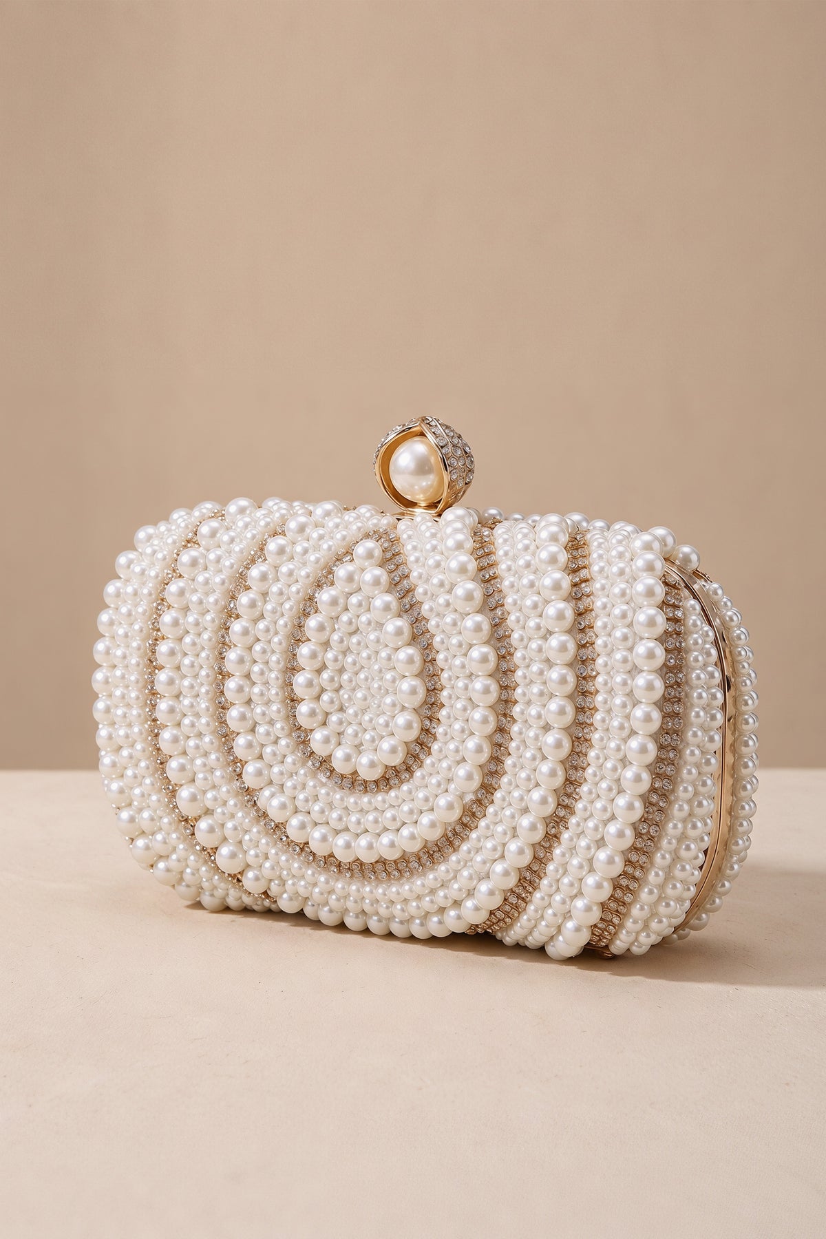 BOLODOO Pearl Beaded Clutch Bag with Gold-Tone Chain 