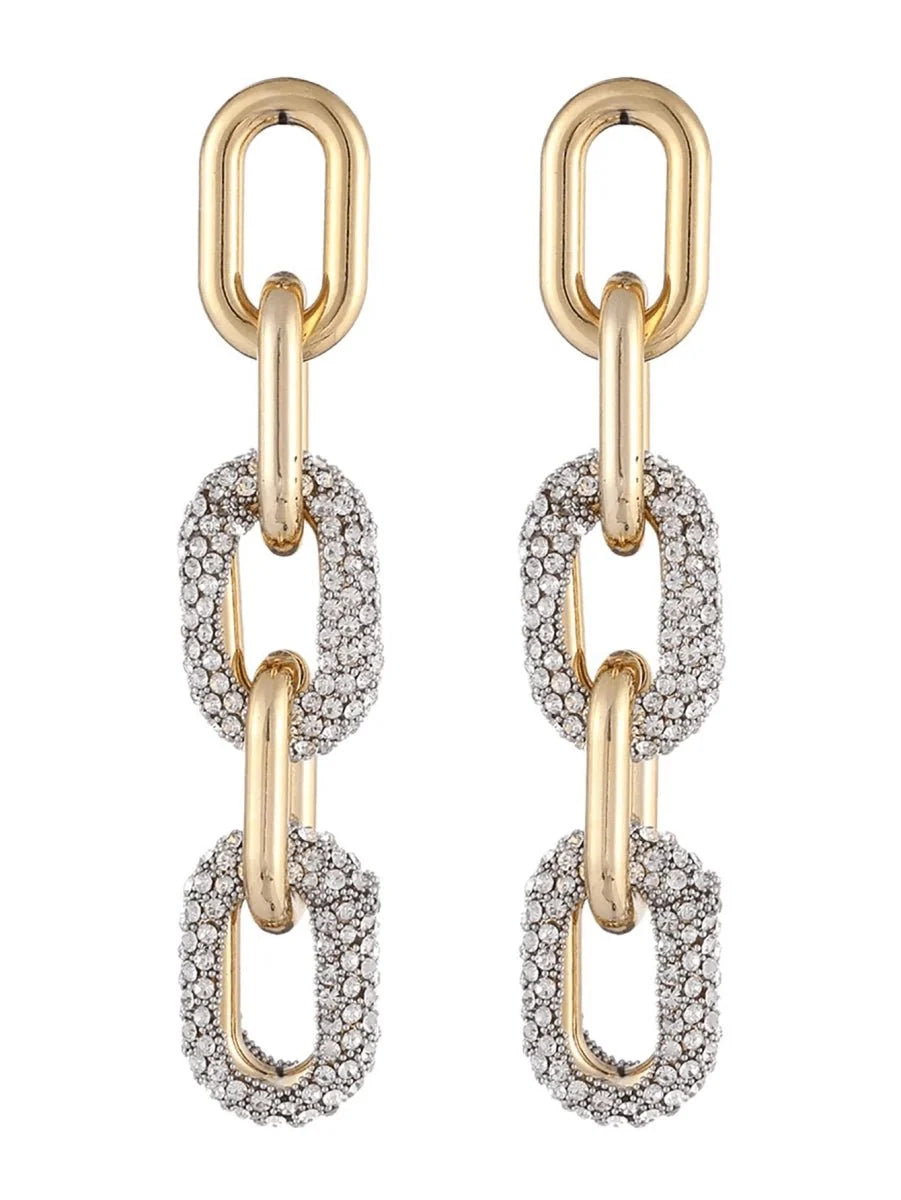 Golden Curb Chain Paperclip Long Hoop Earrings