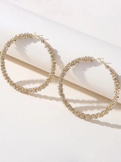 Golden Rhinestones Simple Hoop Earrings - BOLODOO