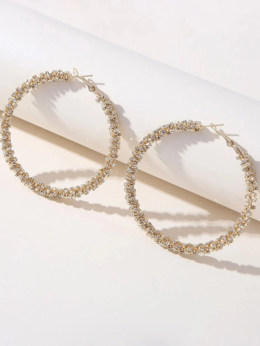 Golden Rhinestones Simple Hoop Earrings - BOLODOO