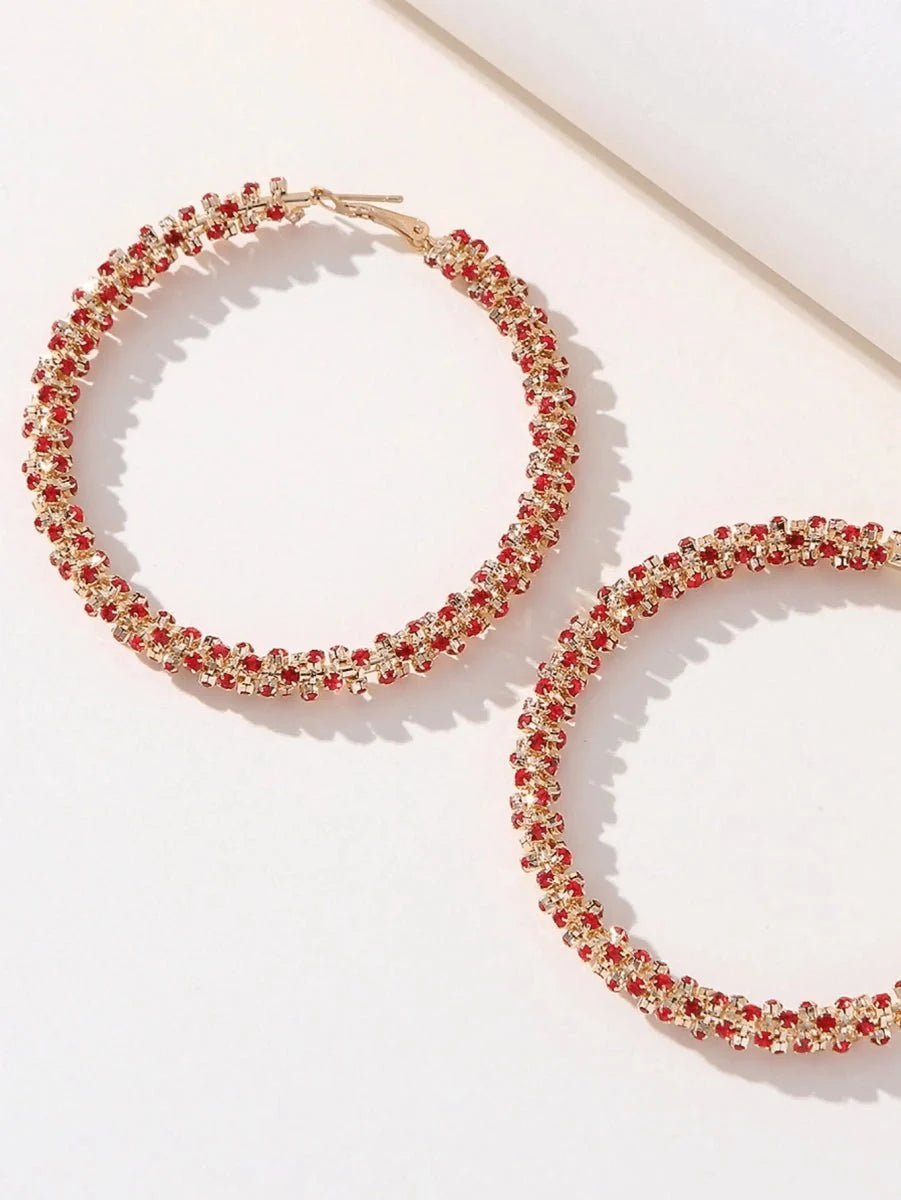 Golden Rhinestones Simple Hoop Earrings - BOLODOO