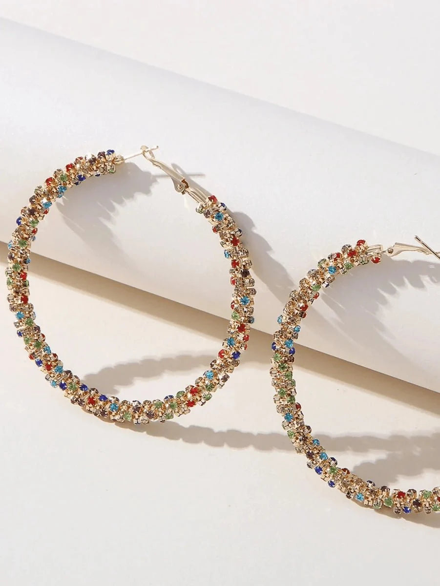 Golden Rhinestones Simple Hoop Earrings - BOLODOO