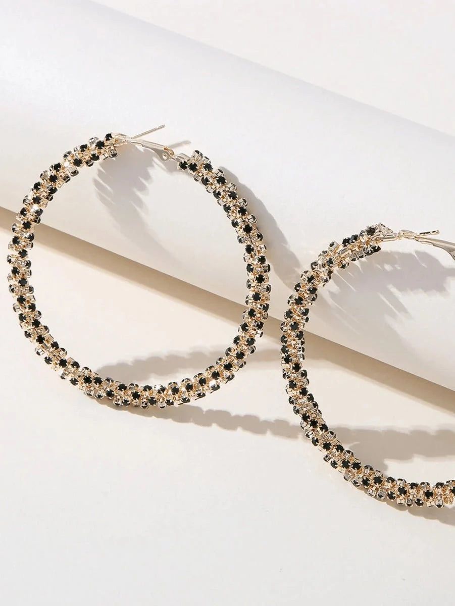 Golden Rhinestones Simple Hoop Earrings - BOLODOO