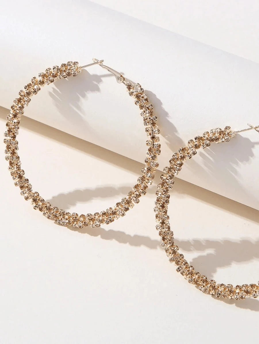 Golden Rhinestones Simple Hoop Earrings - BOLODOO