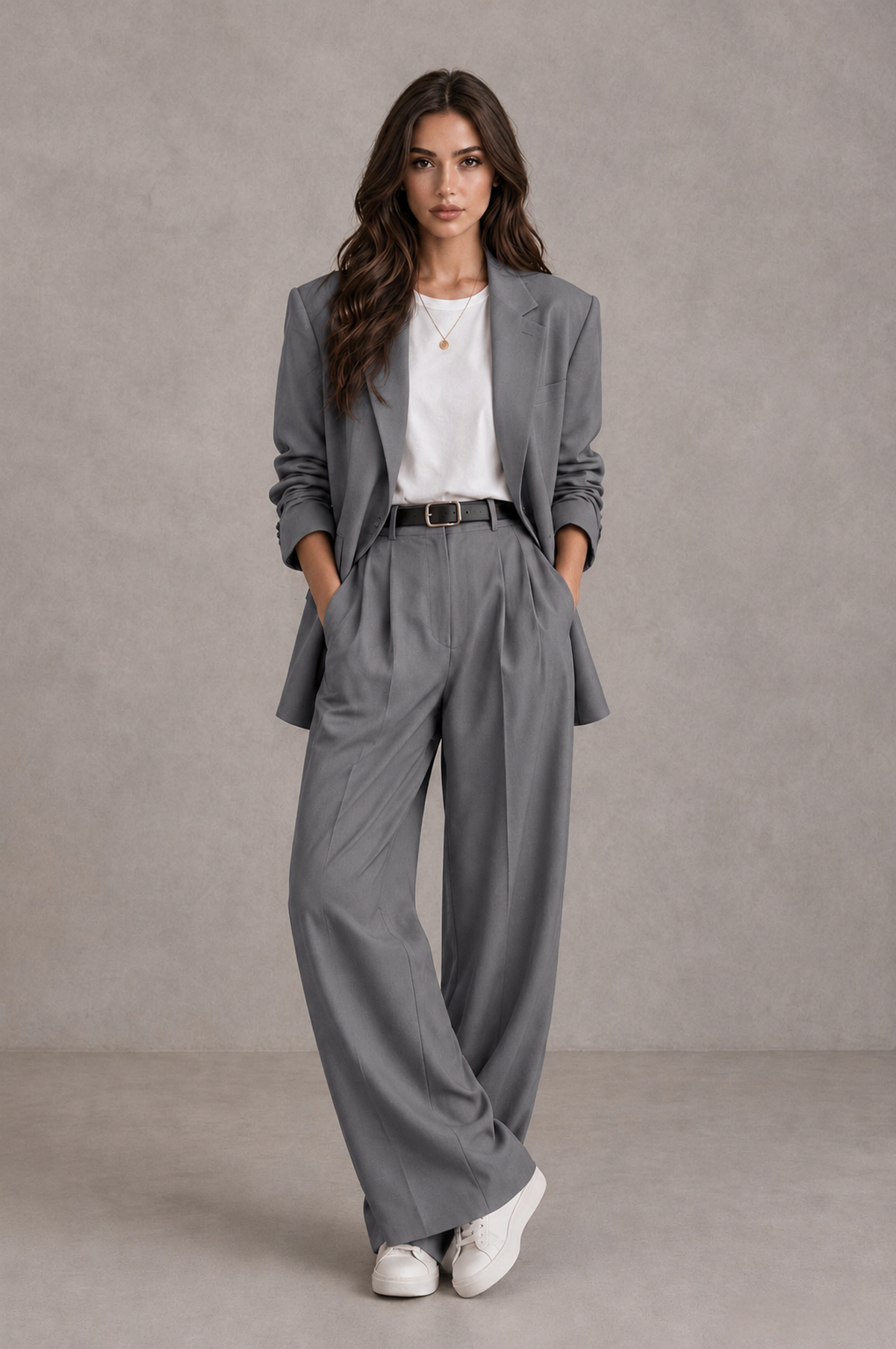 BOLODOO Gray Brown Blazer & Wide-Leg Pants Suit for Women - Gray - Gray_01